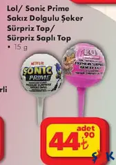LOL/SONİC PRİME SAKIZ DOLGULU ŞEKER SÜRPRİZ TOP/SÜRPRİZ SAPLI TOP 15 G